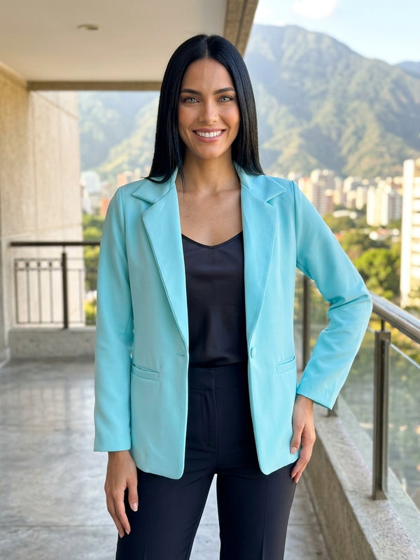 Blazer Unicolor, Aguamarina