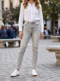 Pantalón Denim Palace ajustados de tiro alto en color gris claro