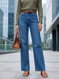 Pantalón Jeans Rectos Tiro Alto Azul Medio - Se Busca