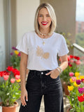 Camisa Casual Elegante con Detalle Tropical Dorado - Blanco