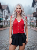 Chaleco Tejido de V-Neck con Botones de Madera - Rojo