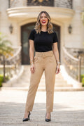 Pantalón Formal de Corte Estilizado con Cinturón Ancho y Hebilla - Caqui
