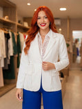 Blazer Elegante con Ajuste en Cintura y Solapa Clásica – Blanco