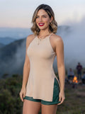 Camisa de Tiras Ajustada con Abertura Lateral - Beige