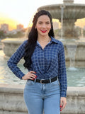 Blusa Elegante Geométrica Azul – Estilo Ejecutivo y Casual Chic