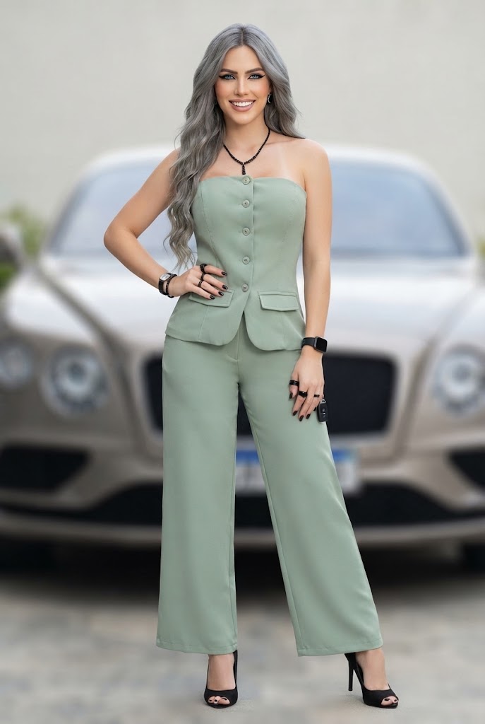 Conjunto Elegance Gold (Top Estilo Corset + Pantalón Wide Leg)