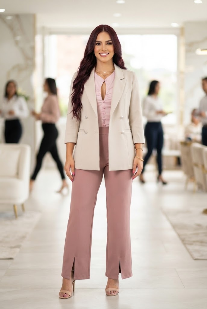 Blazer Largo Elegante con Doble Botonadura - Beige crema
