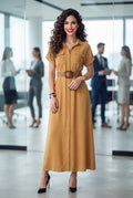 Vestido Midi Camisero con Cinturón Texturizado