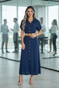 Vestido Camisero Largo con Cinturón Texturizado