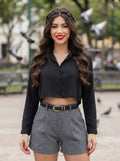 Blusa Cropped Minimalista de Manga Larga