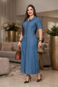 Maxi Vestido Camisero de Denim Clásico