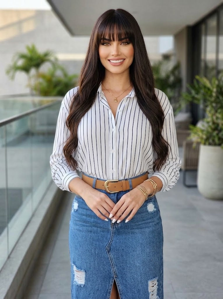 Camisa Camisera a Rayas Verticales – Colección Elegancia y Estilo Casual