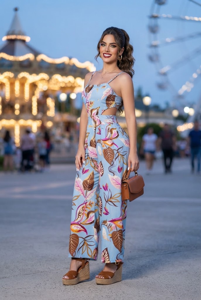 Enterizo Largo Estampado "Tropical Chic" con Aberturas Laterales