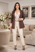Blazer Largo Elegante con Doble Botonadura - Marrón
