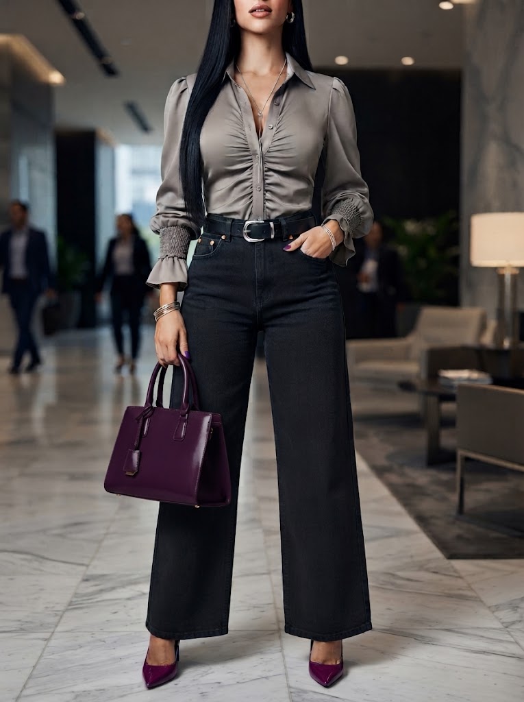 Pantalón Negro de Corte Recto y Tiro Alto (Estilo Ejecutivo Moderno)