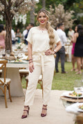 Conjunto elegante (Blusa y Pantalón)- Beige crema.