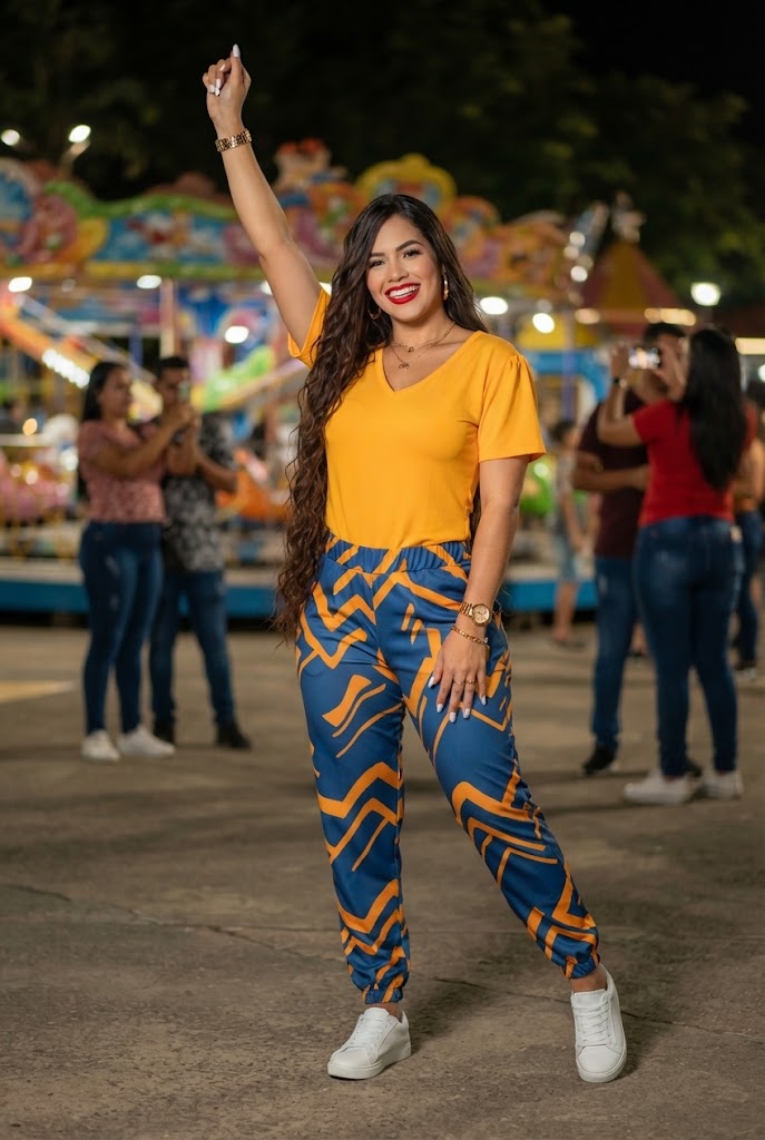 Conjunto Casual de Blusa Unicolor con Pantalón Jogger Estampado