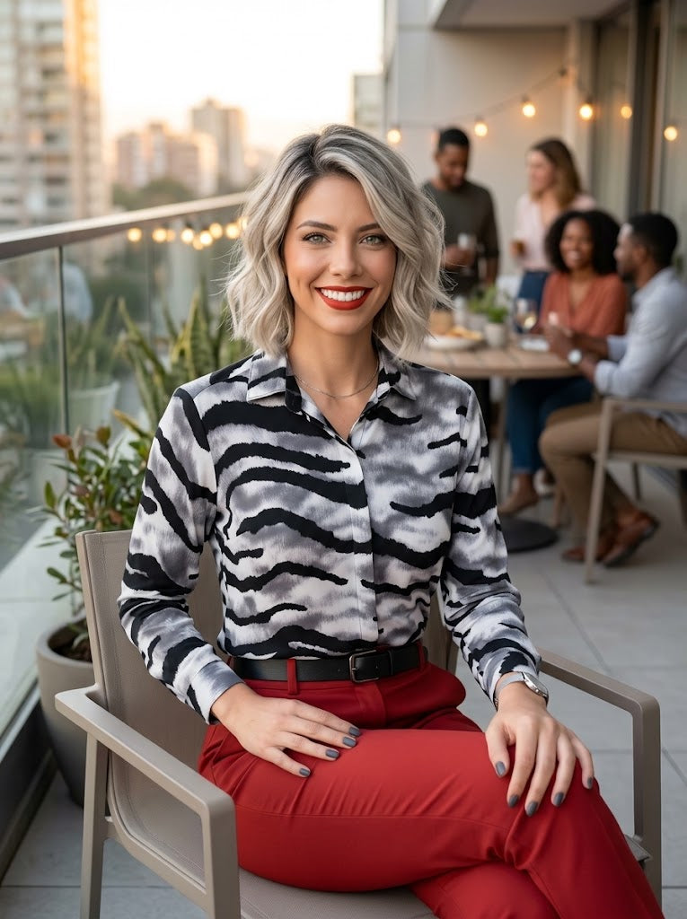 Blusa Manga Larga Animal Print Zebra Chic — Colección Moderna
