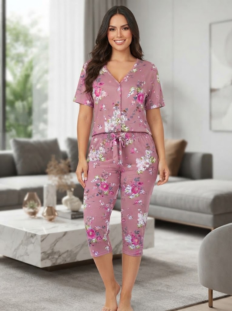 Conjunto de Pijama Capri Estampado Floral - Colección "Tardes de Ensueño"