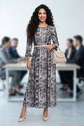 Vestido Largo Estampado Snake Print con Ribetes Negros y Cinto
