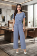Enterizo Jumpsuit Elegante Casual de Manga Corta - Tono Azul Acero