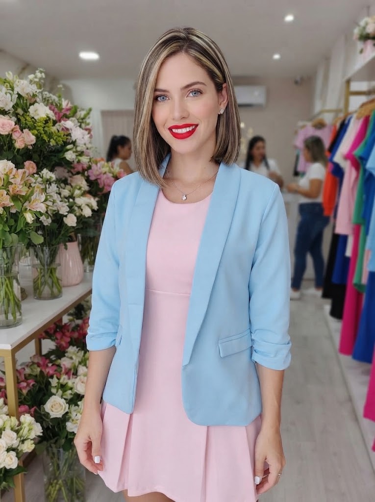 Blazer Casual-Elegante de Solapa Escalada con Mangas Fruncidas -  Azul claro (celeste pastel)