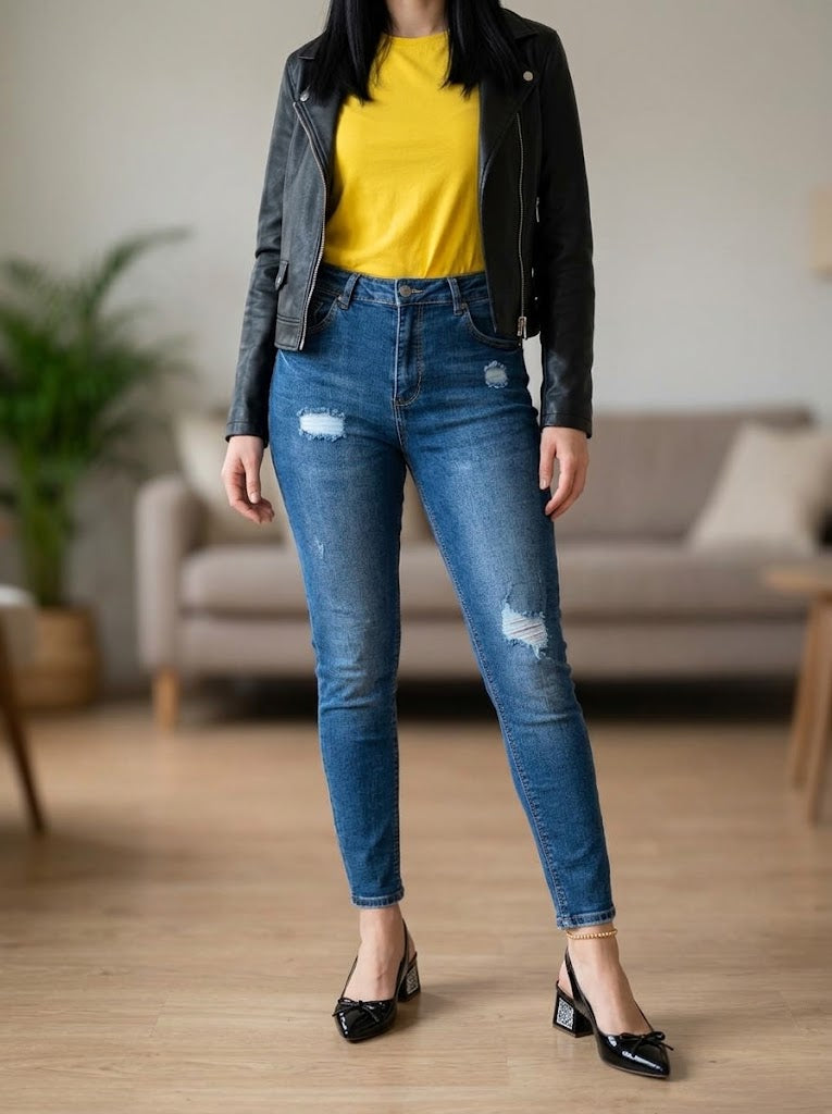 Pantalón Jean Skinny Tiro Alto con Roto Casual – HAMMER