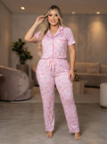 Pijama Larga de Dos Piezas con Estampado de Arcos Iris y Corazones