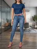 Pantalón Jean Skinny de Tiro Alto en Lavado Azul Medio - Hammer