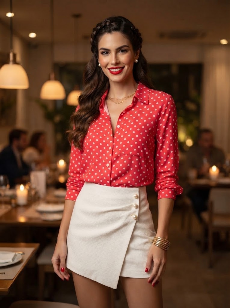 Camisa Casual-Chic de Lunares en Rojo Vibrante