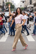 Pantalón Casual de Corte Ancho (Wide Leg) en Tono Beige