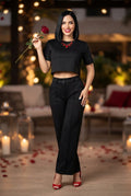 Conjunto Elegance Noir (Blusa Crop & Pantalón de Vestir)