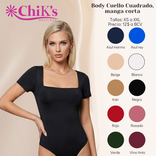 Body Manga Corta, Cuello Cuadrado. 10 Colores