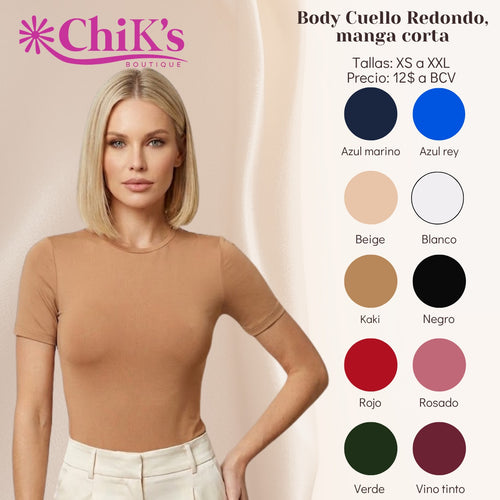Body Manga Corta, Cuello Redondo. 10 Colores