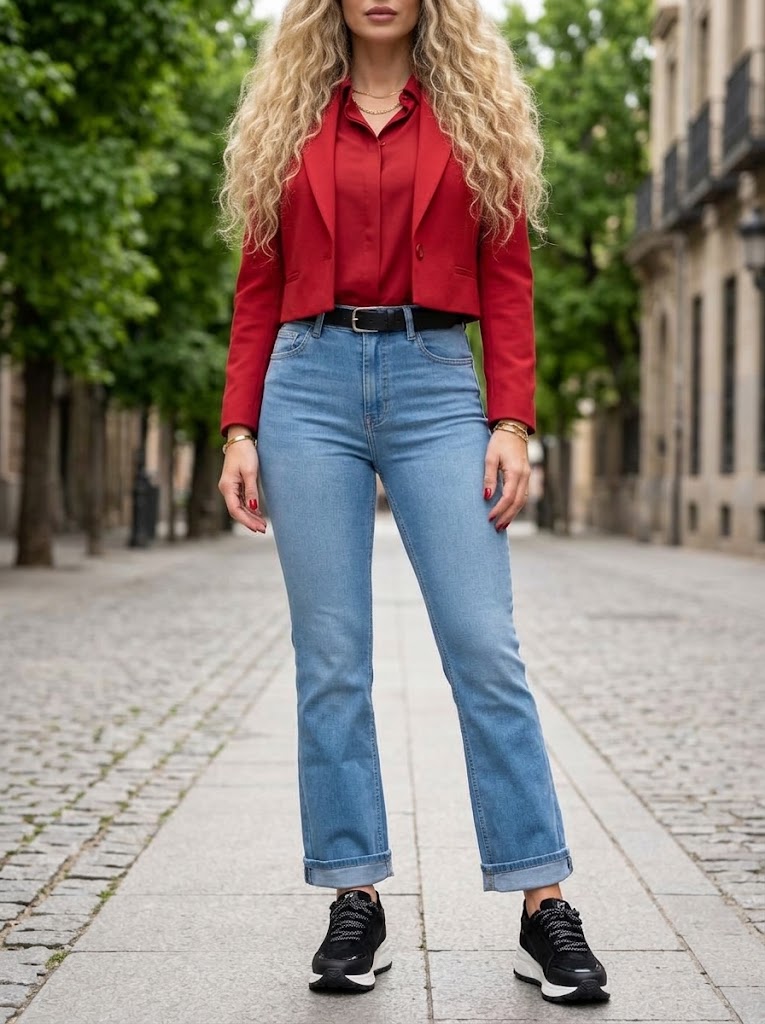 Pantalón Jean Bota Campana Tiro Alto Azul Medio - Estilo Retro Elegante