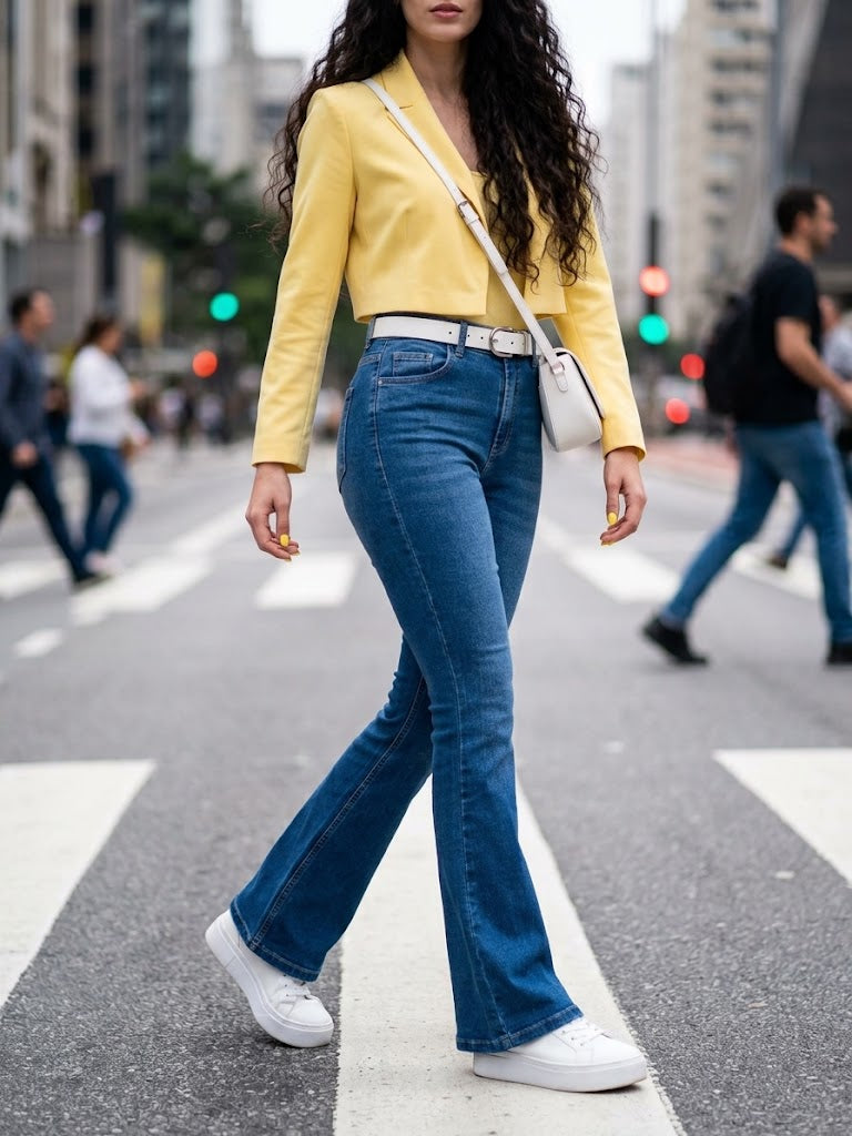 Pantalón Jean Dama Bota Campana Tiro Alto - Sky Denim