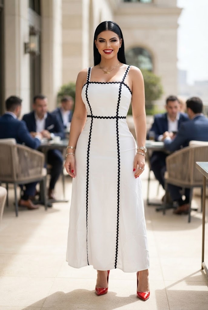 Vestido Largo Elegante con Ribetes Contrastantes